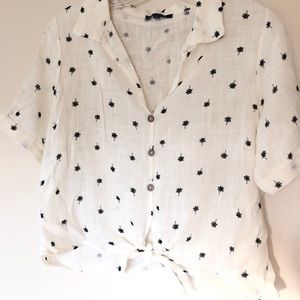 Linen button up crop